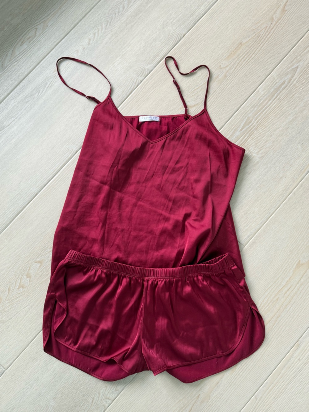 Red Satin Pajama Set – Camisole & Shorts – Silky Sleepwear – Size